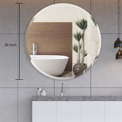 Round Frameless Mirror Large Beveled Wall Mirror for Bathroom, Vanity, Living Room, Bedroom