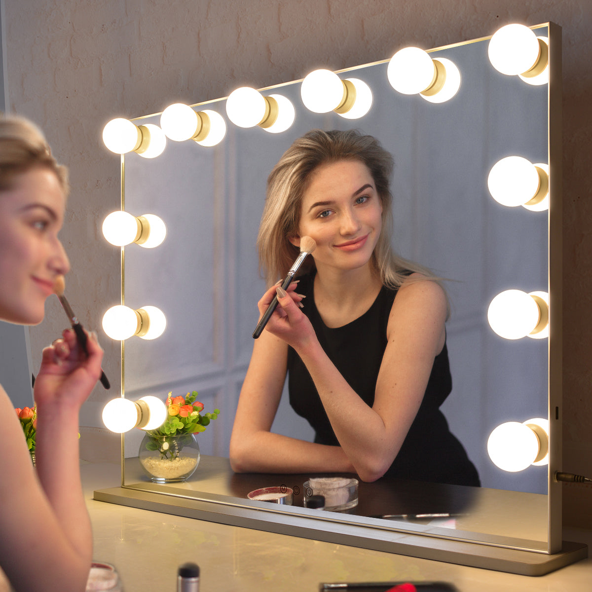 Hollywood Lighted Vanity Makeup Mirror with Lights Large Dressing Tabletop Beauty Mirror with USB Charging Port