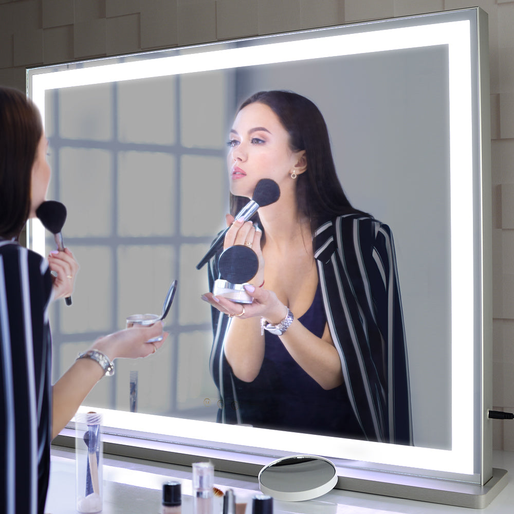 Vanity Mirror with LED Backlit Lights, Lighted Tabletop Hollywood Makeup Mirror for Dressing Room &amp; Bedroom,3 Color Modes with Dimmer
