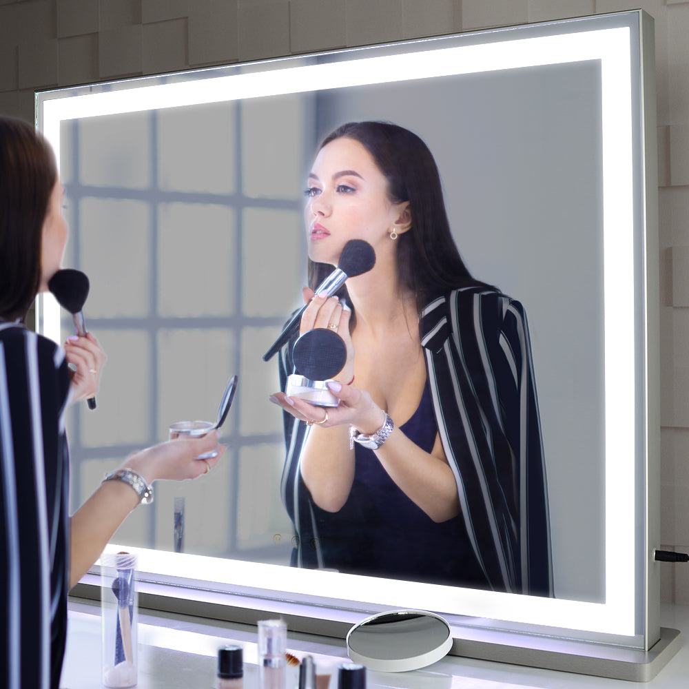 Vanity Mirror with LED Backlit Lights, Lighted Tabletop Hollywood Makeup Mirror for Dressing Room & Bedroom,3 Color Modes with Dimmer