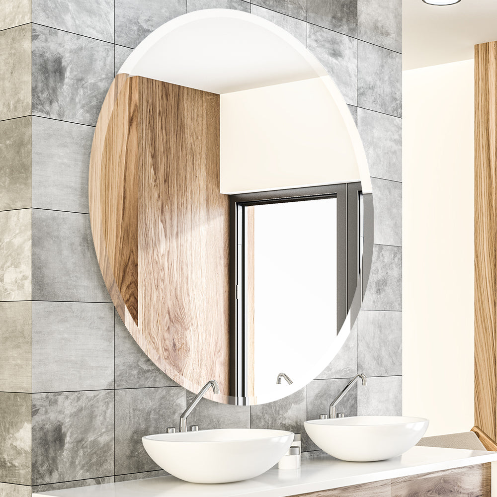 Round Frameless Mirror Large Beveled Wall Mirror for Bathroom, Vanity, Living Room, Bedroom