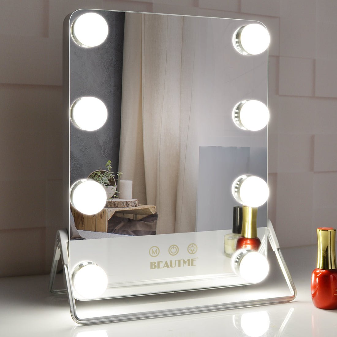 Hollywood Makeup Vanity Mirror with Lights, 3 Color Lighting Modes with 8 Dimmable Bulbs ,Lighted Cosmetic Mirror for Dressing ,Rotation Silver