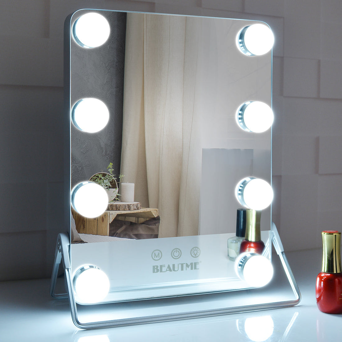 Hollywood Makeup Vanity Mirror with Lights, 3 Color Lighting Modes with 8 Dimmable Bulbs ,Lighted Cosmetic Mirror for Dressing ,Rotation Silver