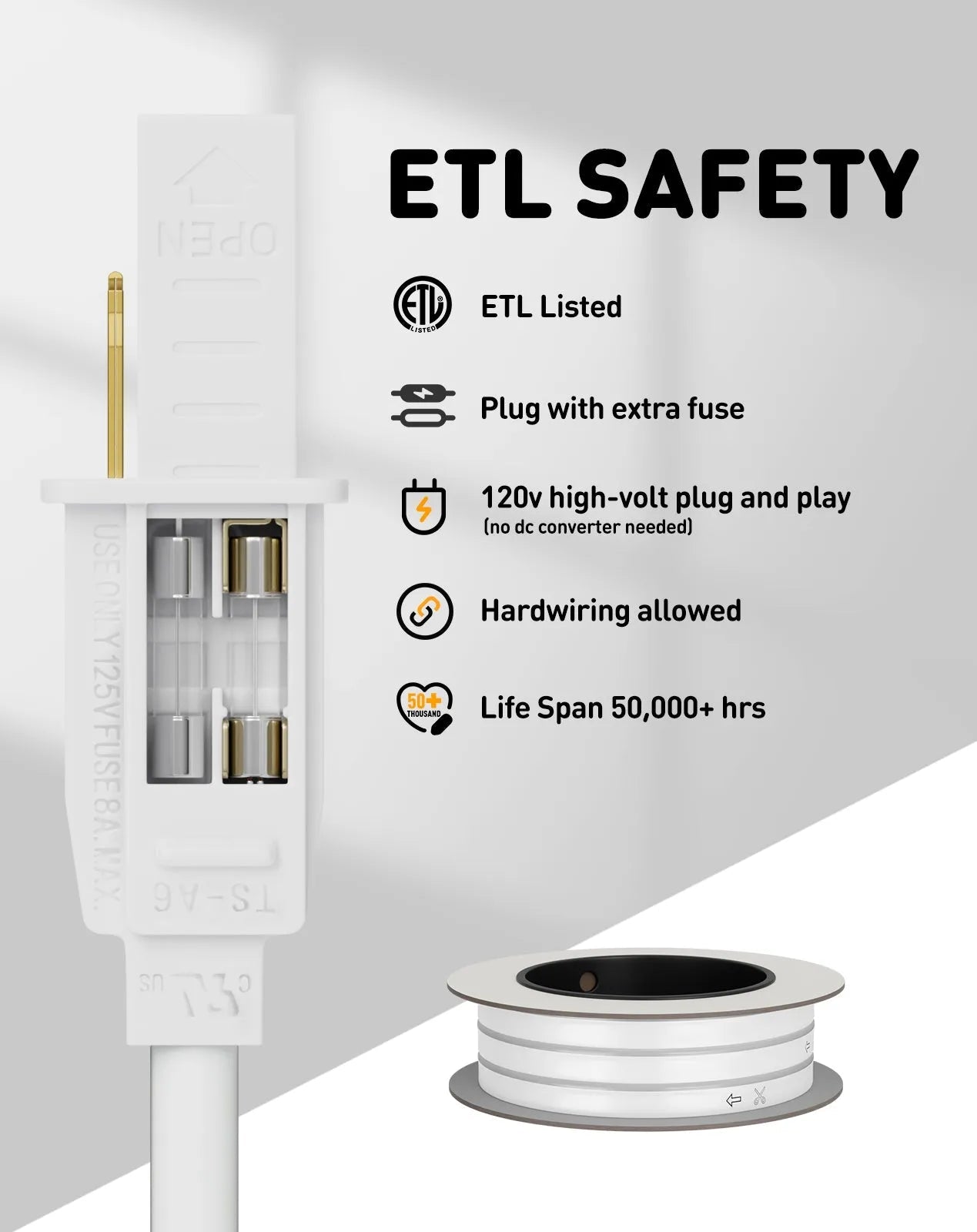 110V Eco LED Neon Rope Light 6000K Cool White Energy Efficient 189Lumens/M