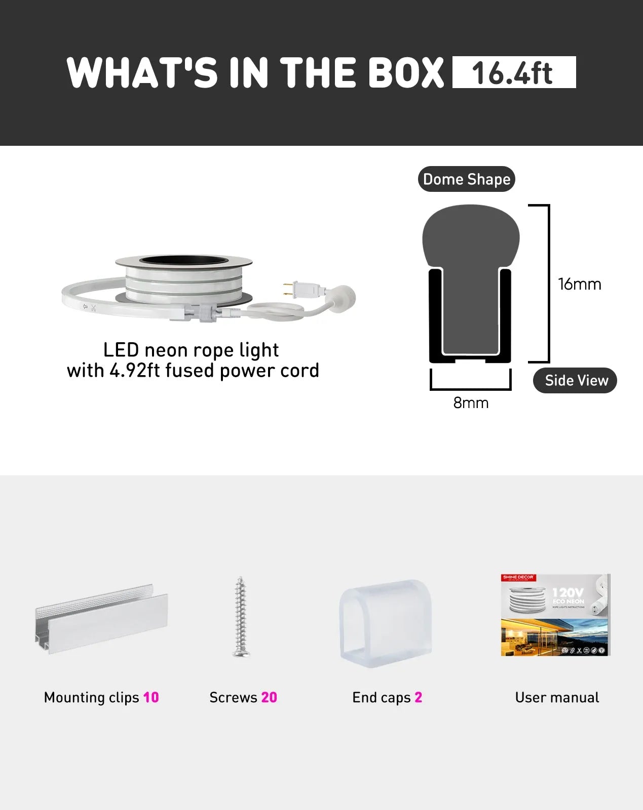 110V Eco LED Neon Rope Light 6000K Cool White Energy Efficient 189Lumens/M