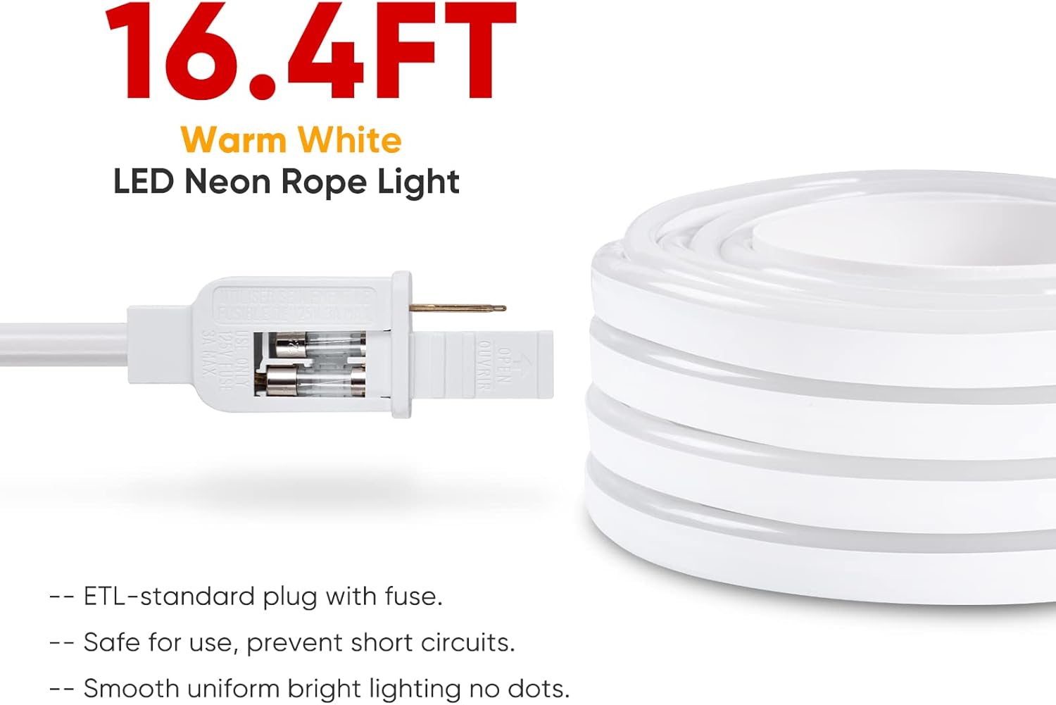 110V Eco LED Neon Rope Light Warm White 2600K Energy Efficient 189Lumens/M