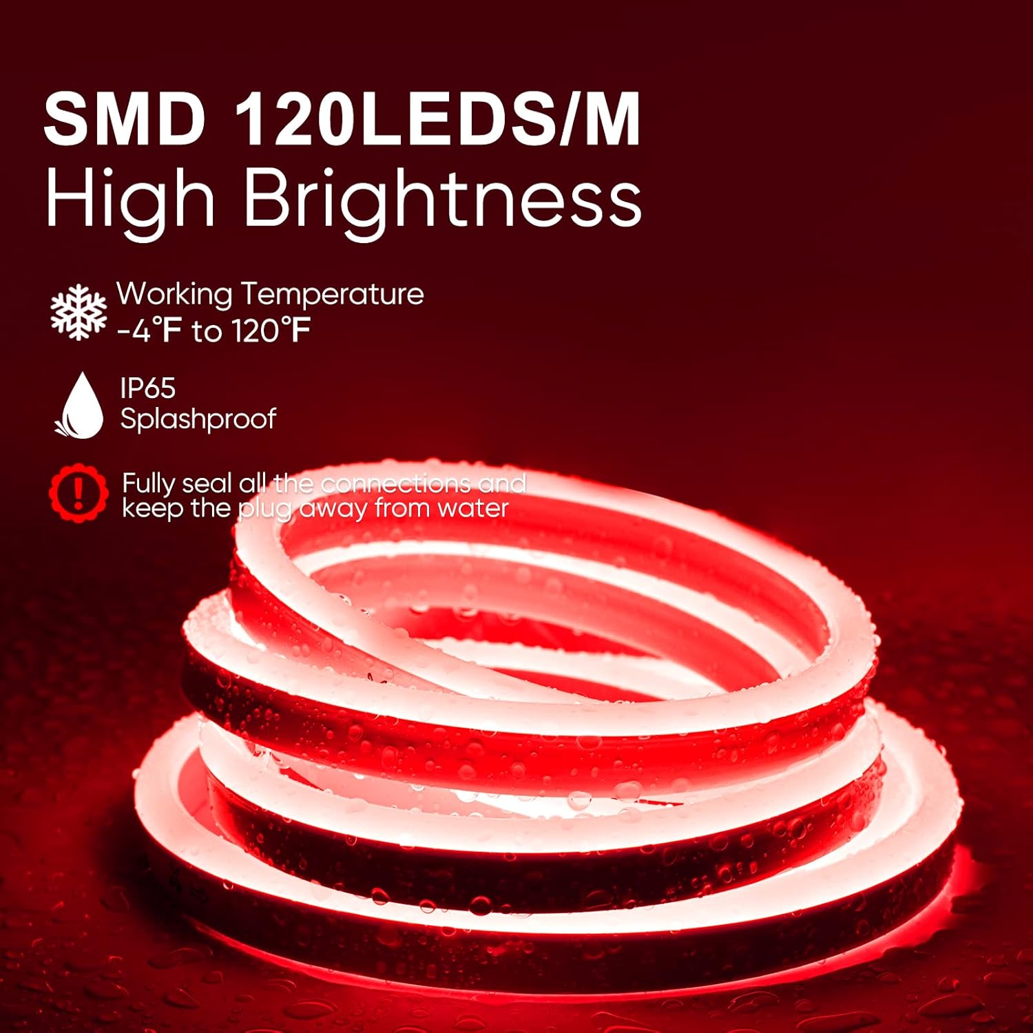 110V Eco Red LED Neon Rope Light Medium-Priced Energy Efficient 189Lumens/M