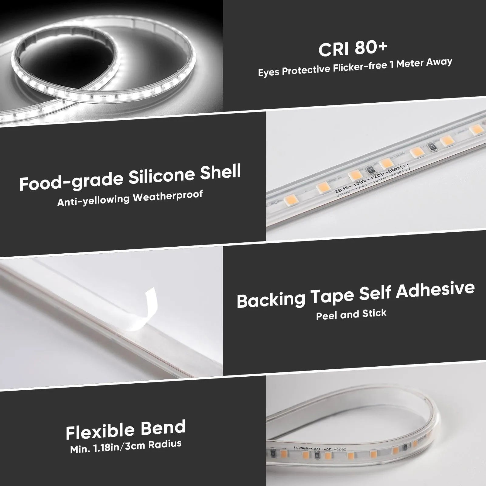 110V COB Led Strip Light Adhesive LED Tape Light 6000K Cool White