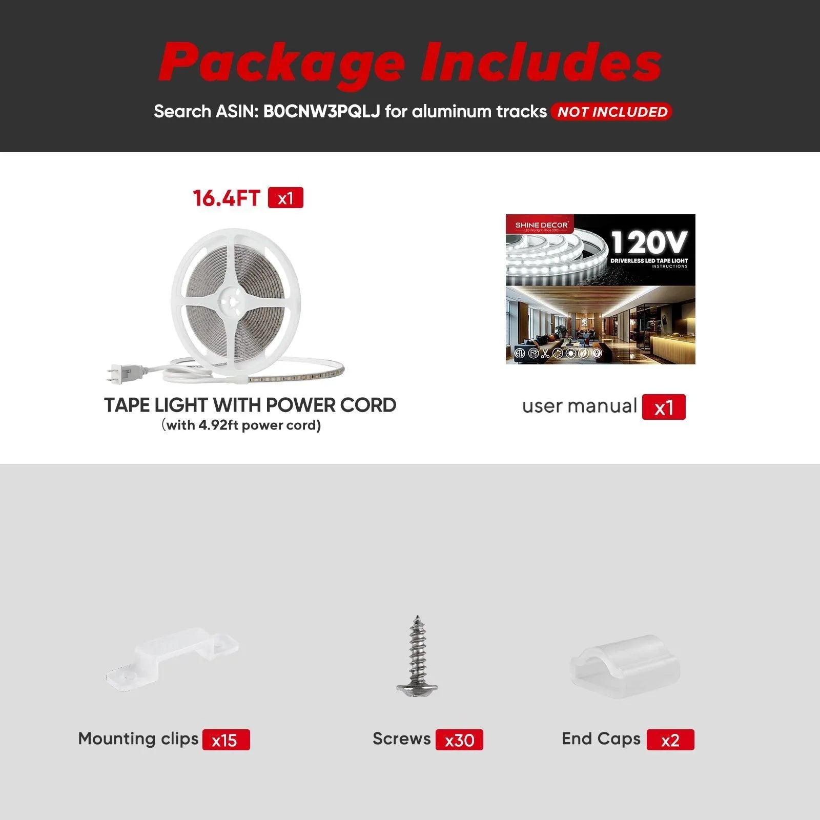 110V COB Led Strip Light Adhesive LED Tape Light 6000K Cool White