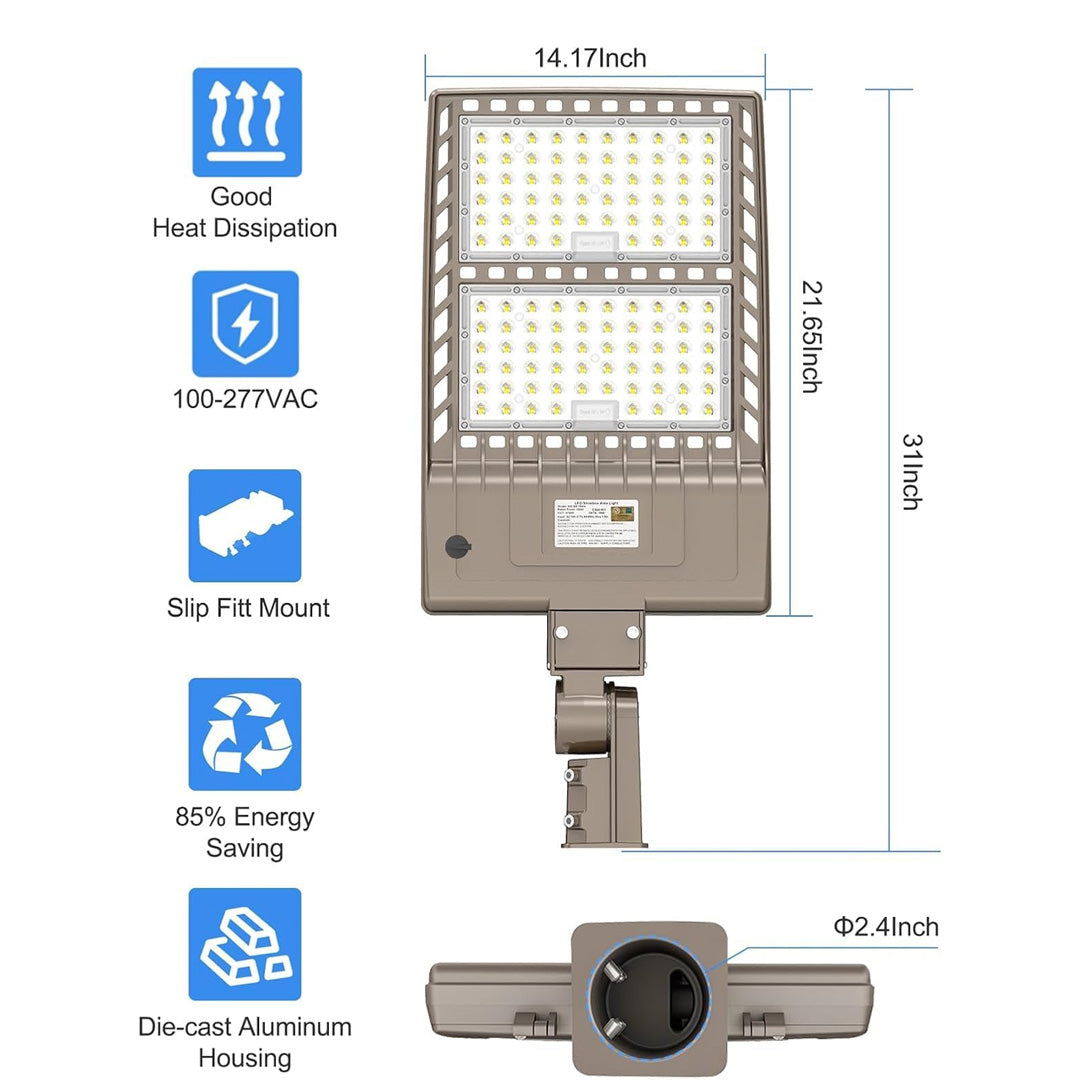 450W LED Shoebox Light with Photocell, 67500 Lumens | 5000K Daylight | 100-277V AC Slip Fitter Mount – Outdoor Area Lighting