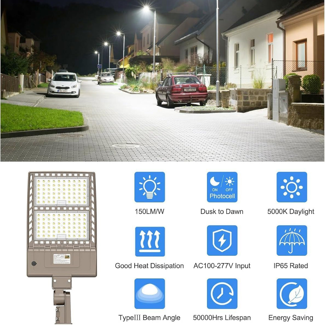 450W LED Shoebox Light with Photocell, 67500 Lumens | 5000K Daylight | 100-277V AC Slip Fitter Mount – Outdoor Area Lighting