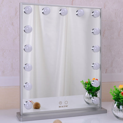 Hollywood Vanity Mirror with 15pcs Adjustable Led Bulbs, Tabletop or Wall Mounted