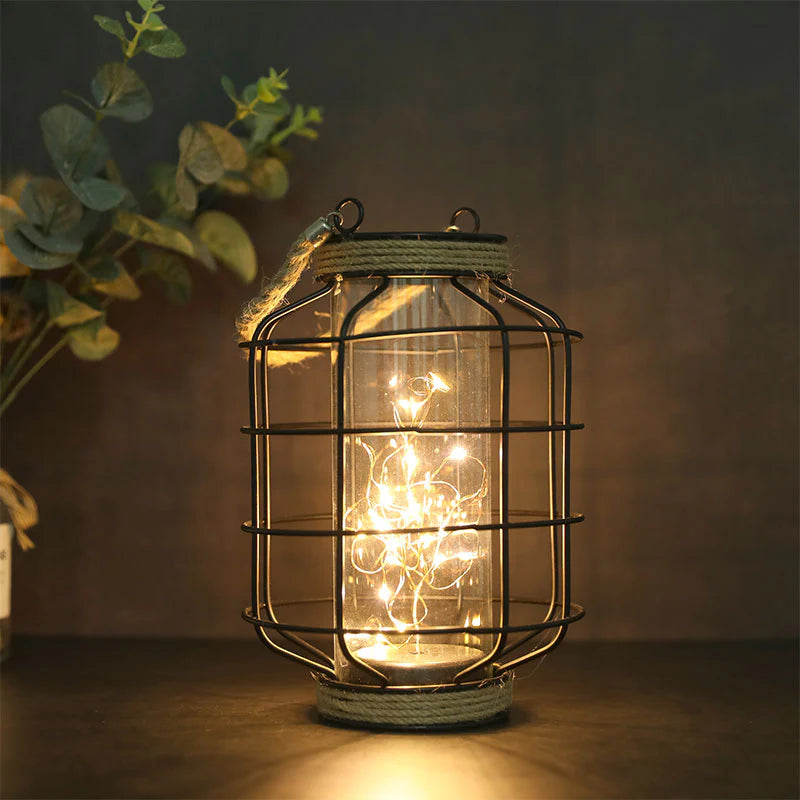 Metal Cage LED Lantern Battery Powered,9.4inch Tall Cordless Accent Light with 20pcs Fairy Lights for Weddings Parties Patio Events Indoors/Outdoors.