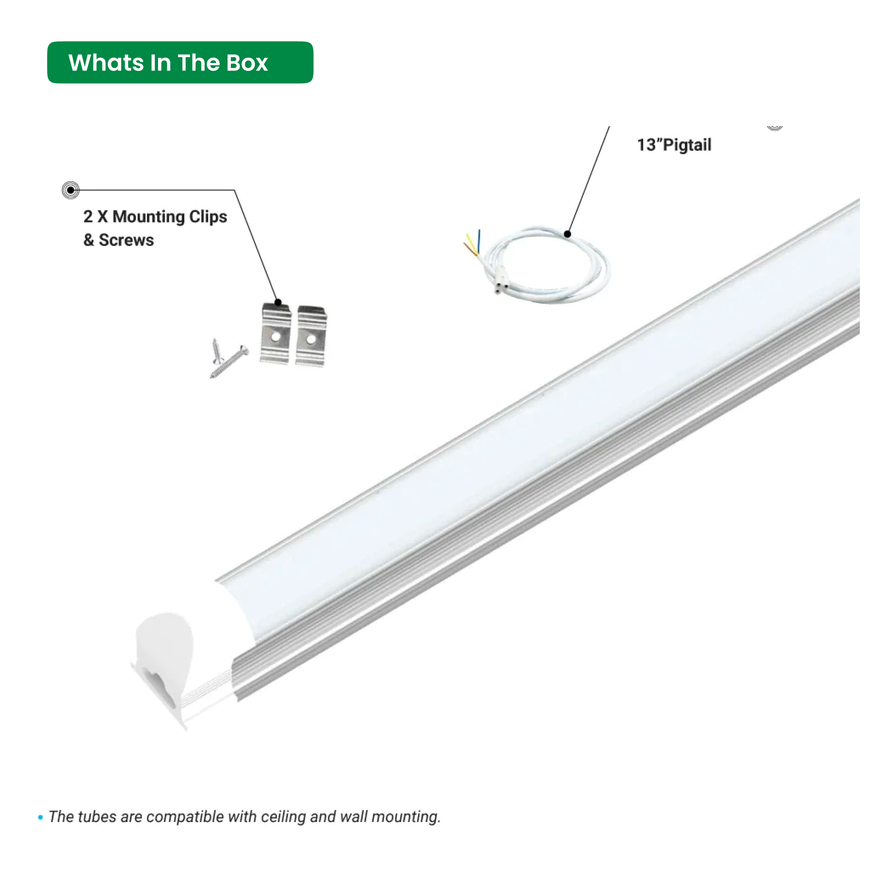 4ft LED Integrated Tube Lightr - 30W, 5000K, 3900 Lumens - Non Dimming - AC100-277V, Frosted Linkable Tube - 25-Pack