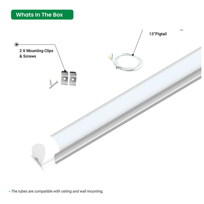 4ft LED Integrated Tube - 30W - 5000K, 3900 Lumens - Triac Dimmable - Frosted Linkable Tube AC120V - 0-10V Dimmable - IP66 - ETL Listed - DLC Listed - 5 Years Warranty - 25-Pack