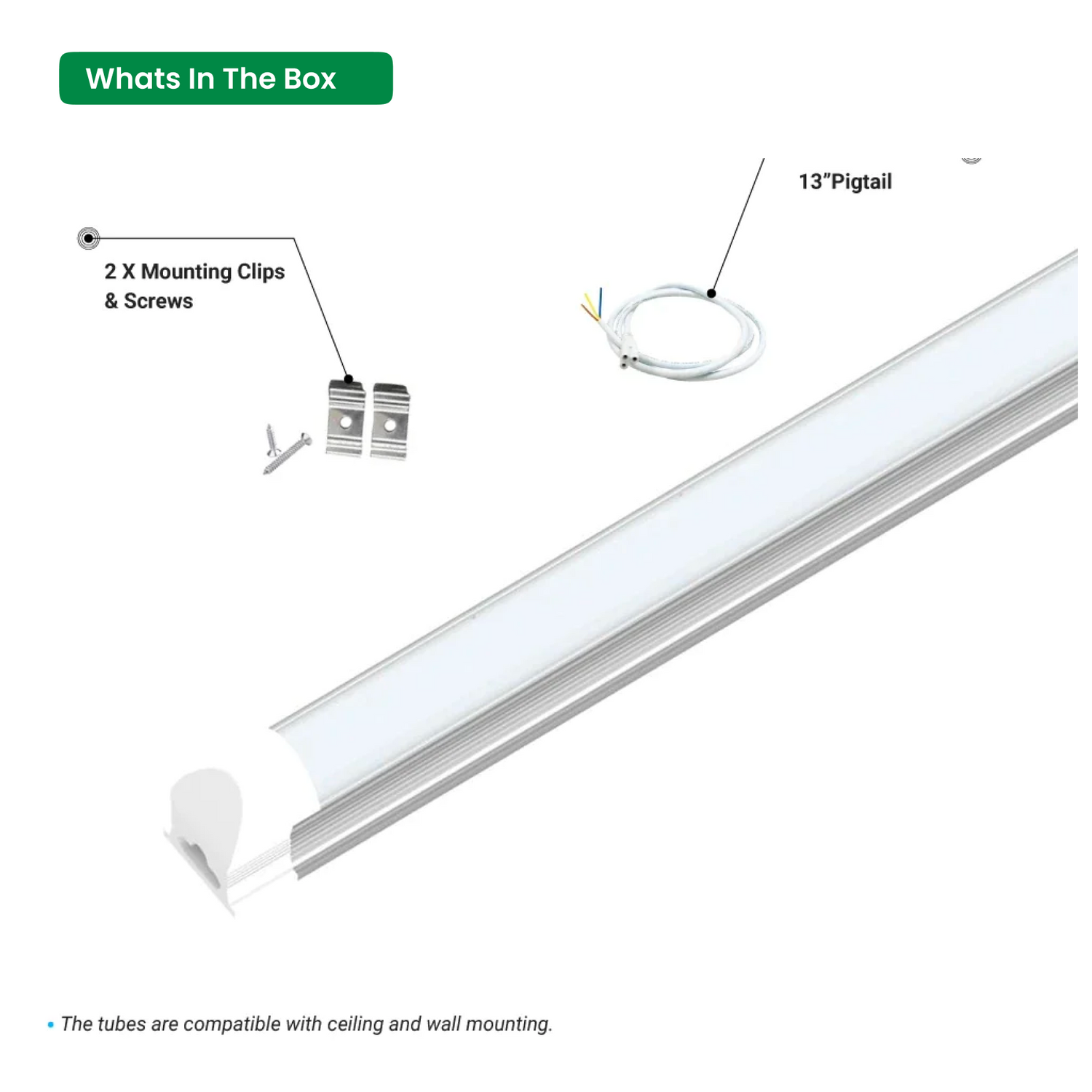 8ft LED Integrated Tube - 60W - AC120V - 5000K - 7800 Lumens, Traic Dimmable - Frosted Linkable Tube - AC 120-277V - 0-10V Dimmable - IP66 - UL Listed - DLC Premium Listed - 5 Years Warranty- 25-Pack