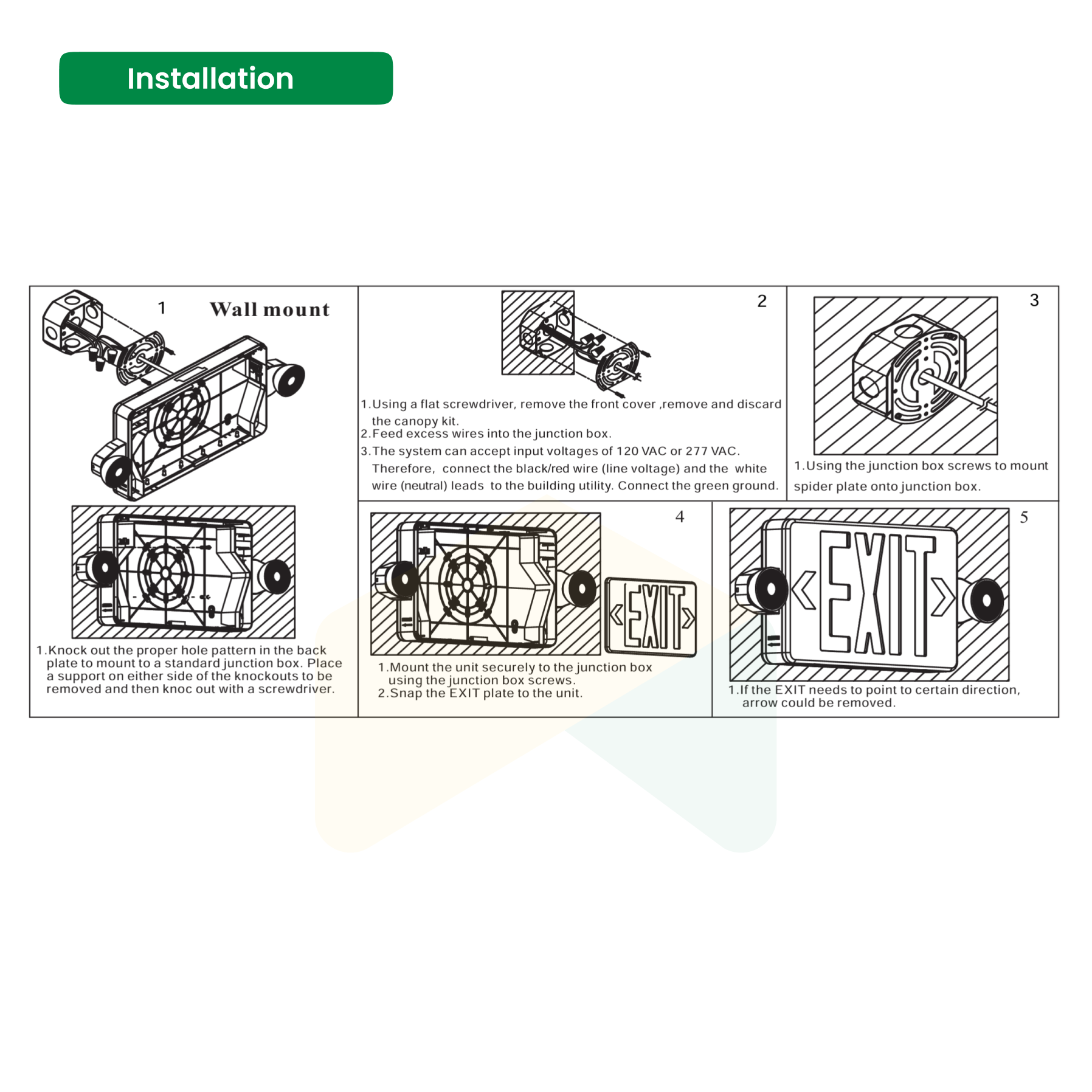 LED Emergency EXIT Sign - Red, 5W, 250 Lumens, 120-277V, Upto 90 Mins Battery Duration, ETL Listed, 2 Years Warranty
