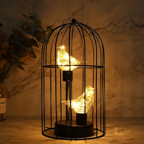 Birdcage Decorative Lamp Battery Operated 12&quot; Tall Cordless Accent Light with Warm White Fairy Lights Bird Bulb for Living Room Bedroom Kitchen Wedding Xmas(Black)