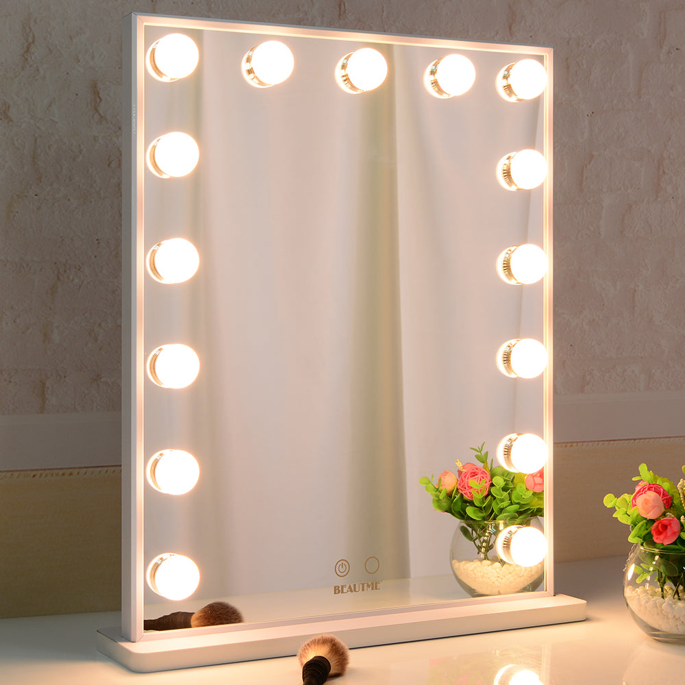 Hollywood Vanity Mirror with 15pcs Adjustable Led Bulbs, Tabletop or Wall Mounted