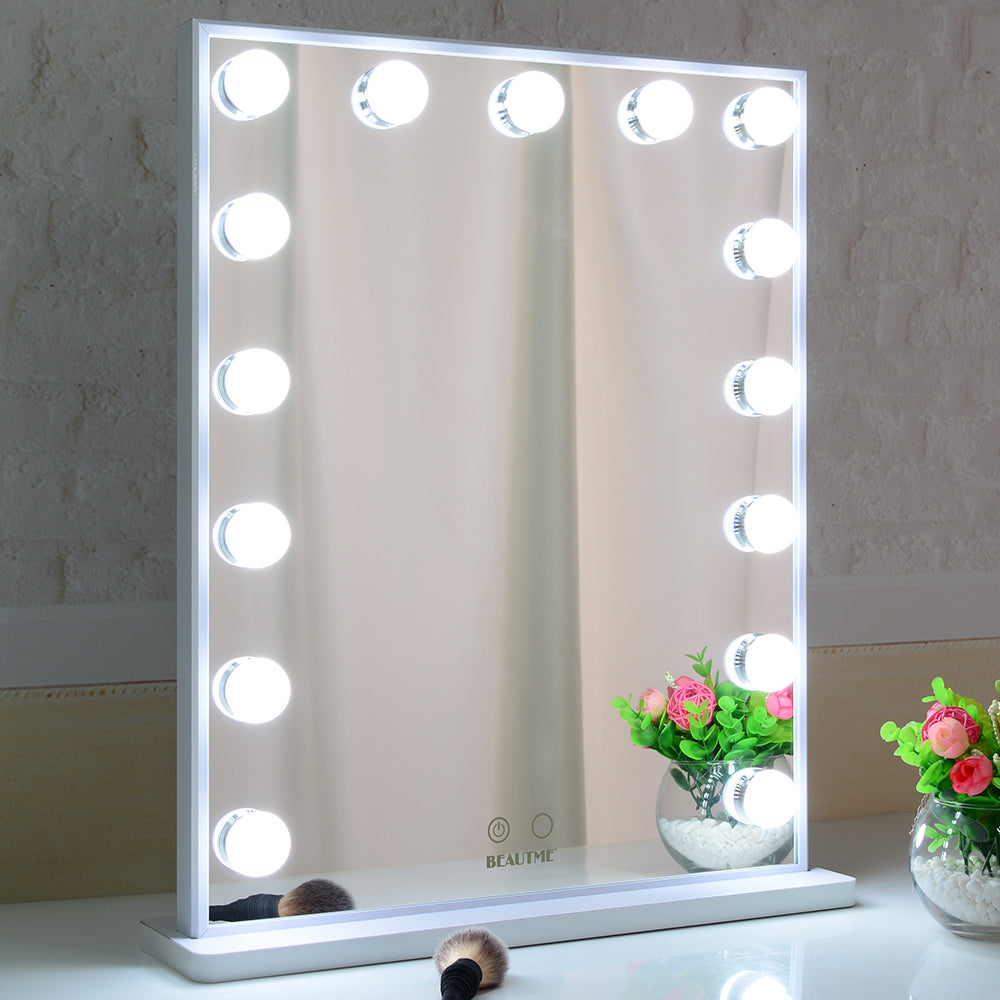 Hollywood Vanity Mirror with 15pcs Adjustable Led Bulbs, Tabletop or Wall Mounted
