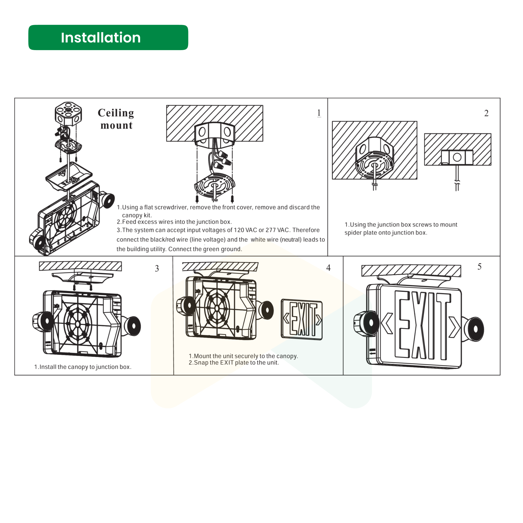 LED Emergency EXIT Sign - Red, 5W, 250 Lumens, 120-277V, Upto 90 Mins Battery Duration, ETL Listed, 2 Years Warranty