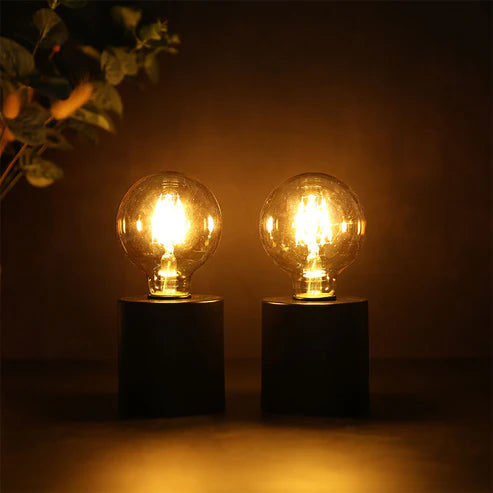 Set of 2 Black Table Lamp Battery Powered 7&quot; Tall Cordless Lamp Light with Edison Style Bulb Battery Operated Great for Living Room Bedroom Weddings Parties Patio Events Indoors Outdoors