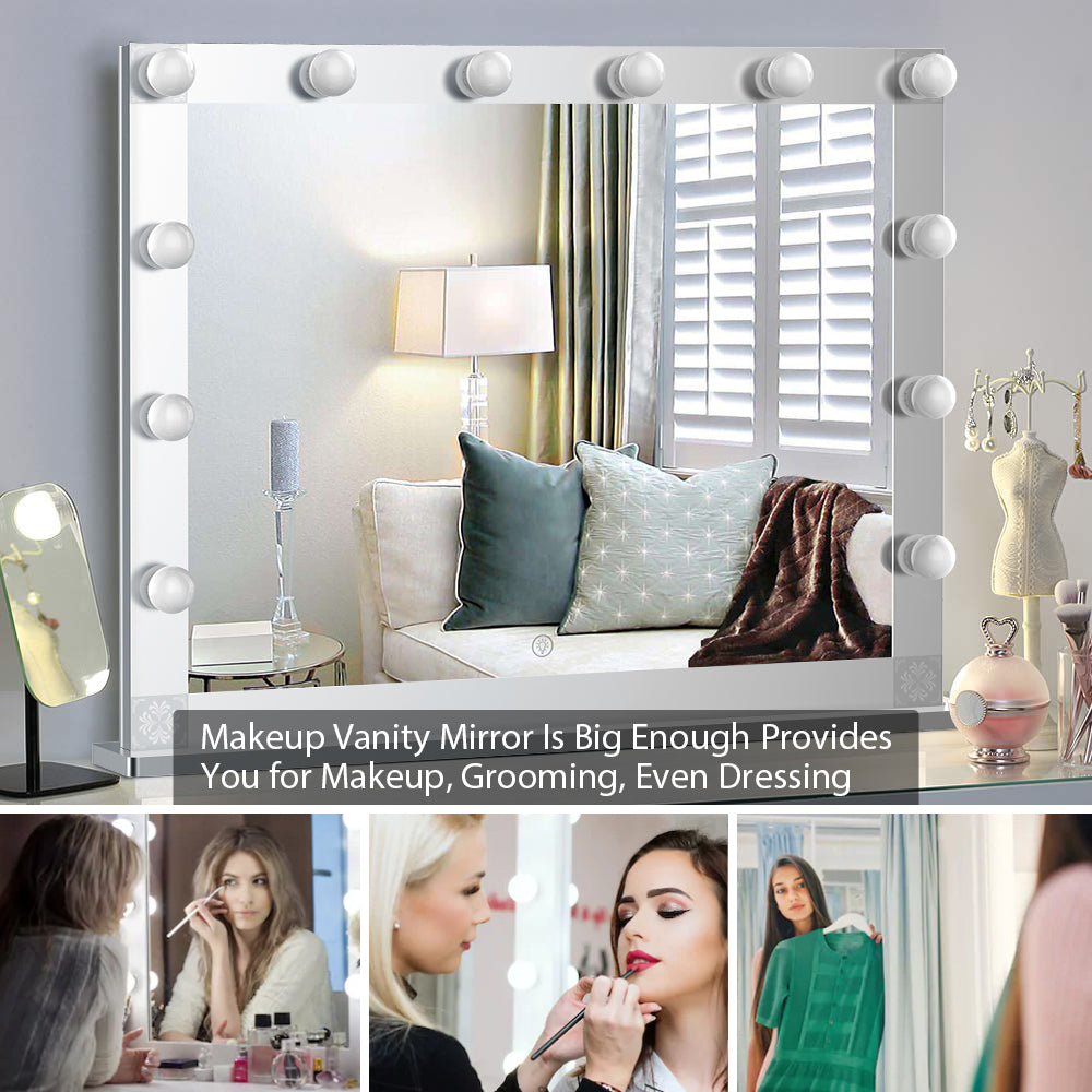 Hollywood Style Lighted Vanity Mirror, Tabletop Makeup Mirror with Dimmer Lights, Touch control Large Cosmetic Mirror