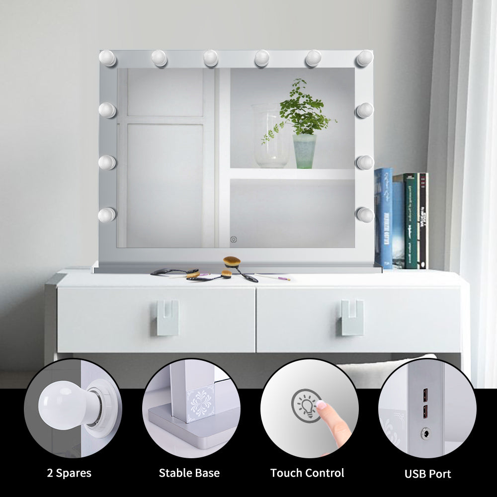 Hollywood Style Lighted Vanity Mirror, Tabletop Makeup Mirror with Dimmer Lights, Touch control Large Cosmetic Mirror