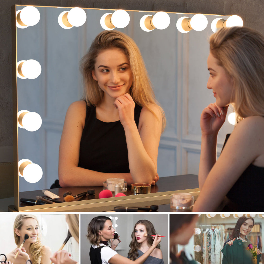 Hollywood Lighted Vanity Makeup Mirror with Lights Large Dressing Tabletop Beauty Mirror with USB Charging Port