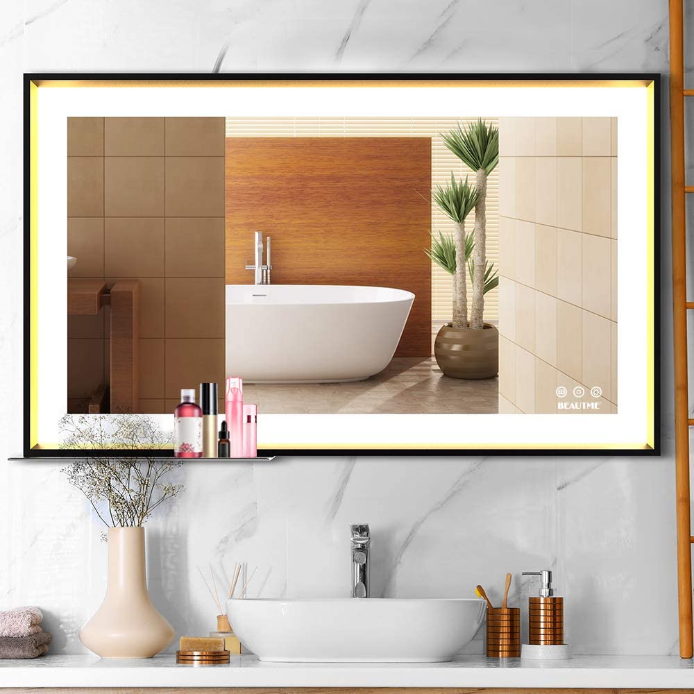 Variant Sizes LED Bathroom Mirror with Lights Backlit Mirror 3 Colors Warm/Natural/White Lights High Lumen, Lighted Vanity Mirror Anti-Fog &amp; Dimmer Makeup Mirror for Wall(Vertical/Horizontal)
