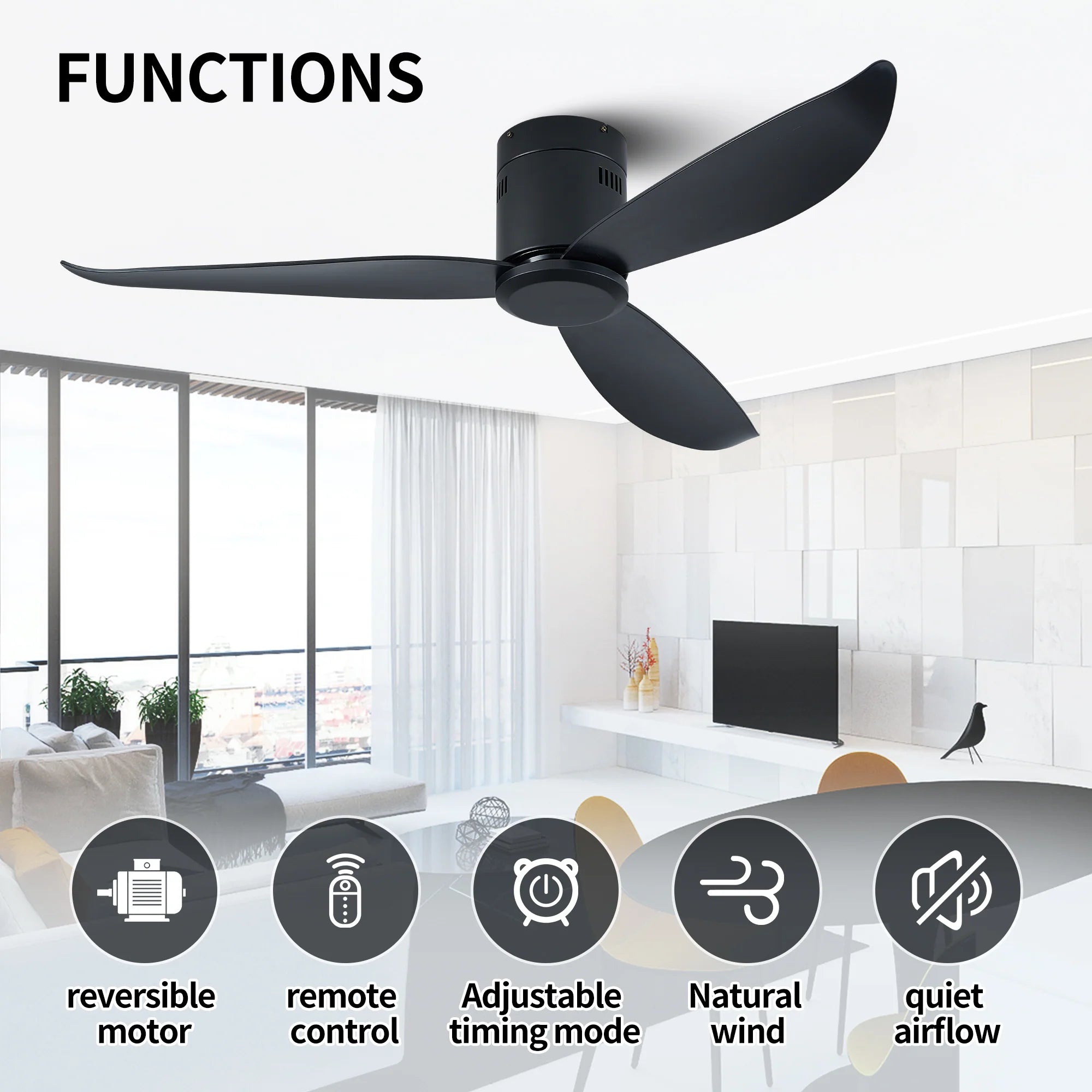 52" Ceiling Fan with DC Motor and Remote Control with Matte Black