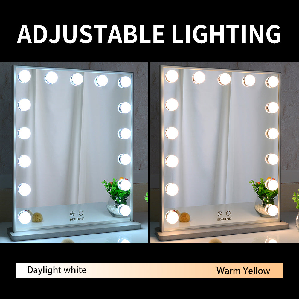 Hollywood Vanity Mirror with 15pcs Adjustable Led Bulbs, Tabletop or Wall Mounted