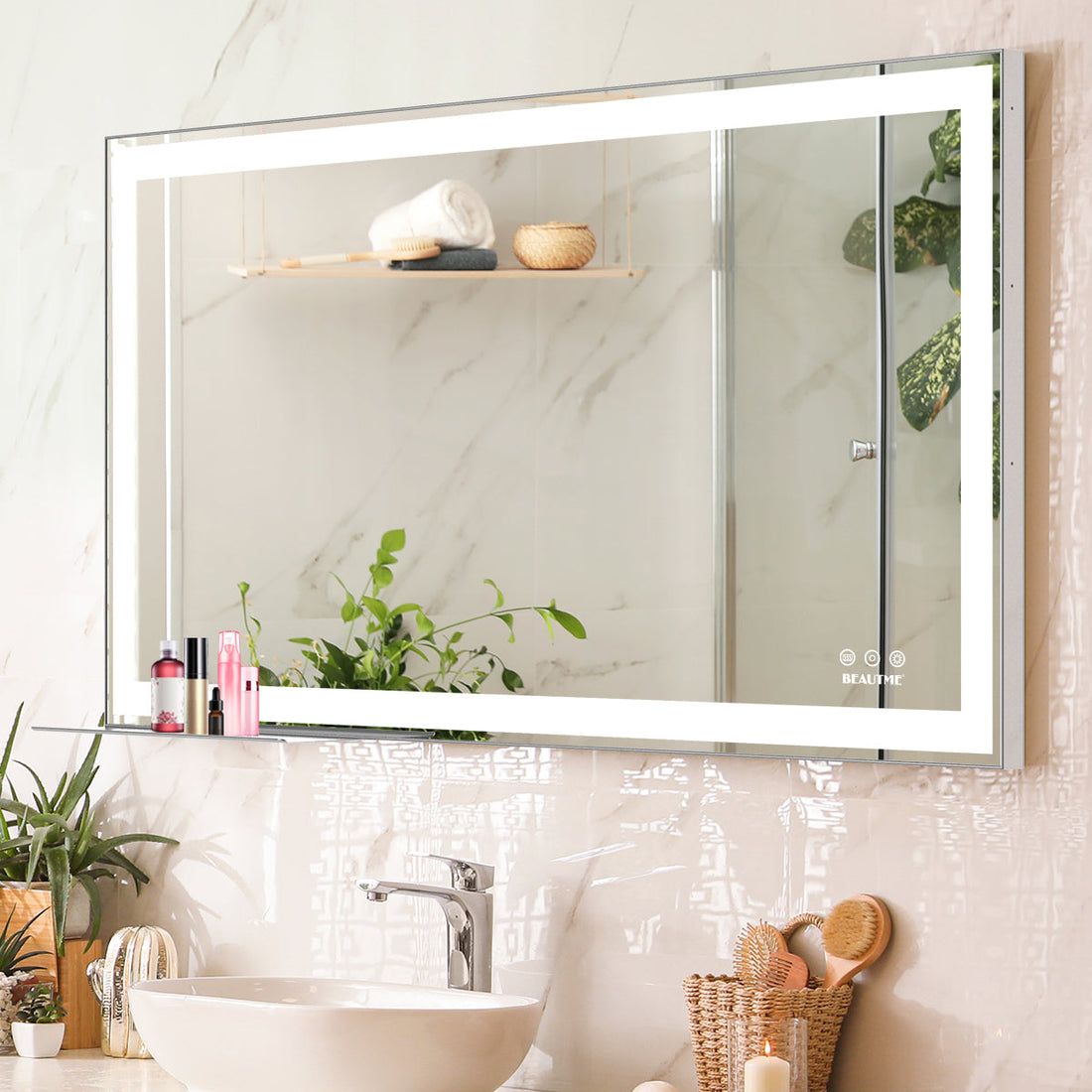 Bathroom Mirror Wall Mounted Makeup Mirror with LED Light Over Vanity