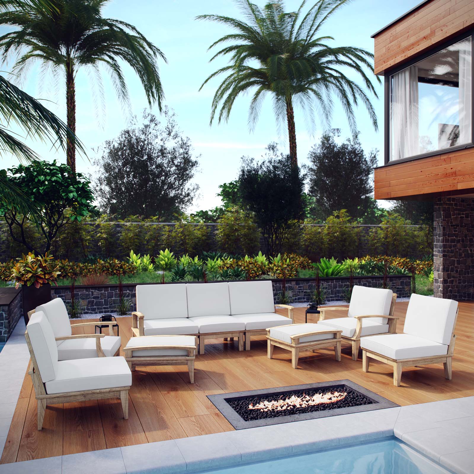 Marina 9 Piece Outdoor Patio Teak Set by Modway