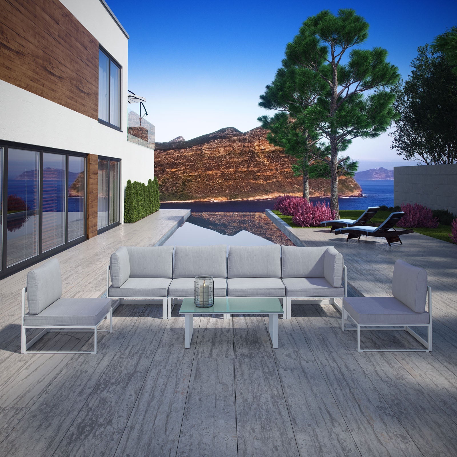 Fortuna 7 Piece Outdoor Patio Sectional Sofa Set by Modway