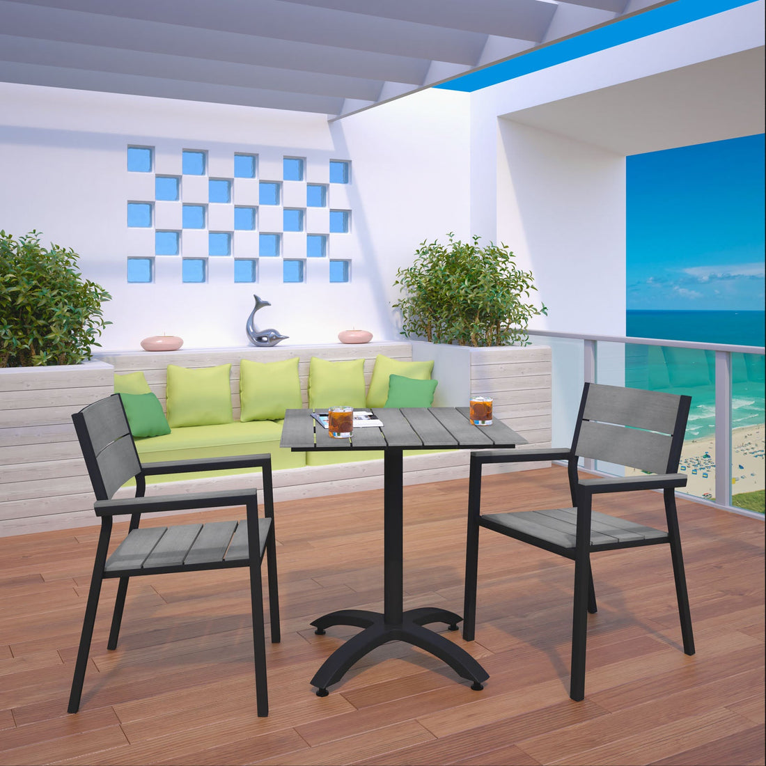 Maine 3 Piece Outdoor Patio Dining Set by Modway