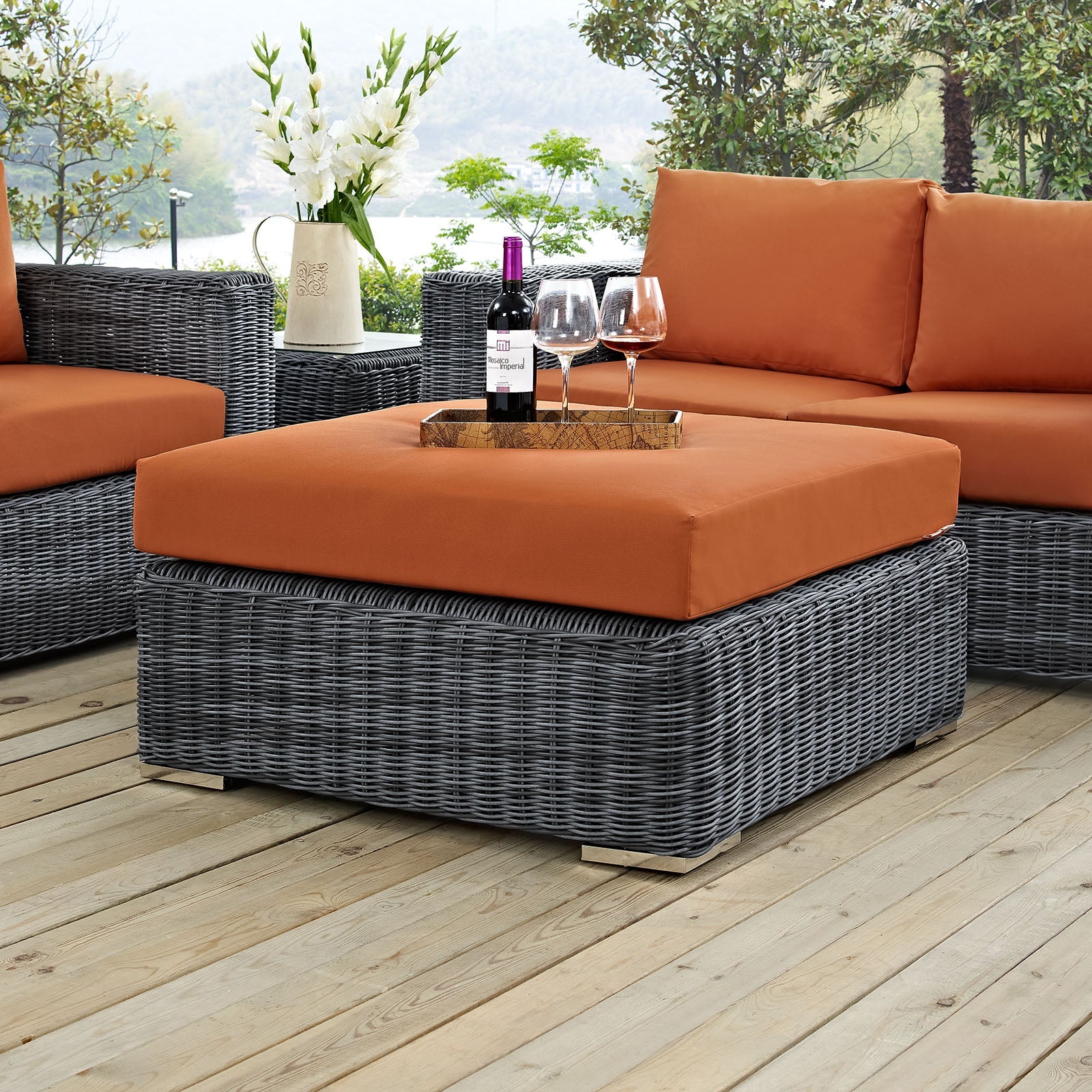 Summon Outdoor Patio Sunbrella® Square Ottoman by Modway