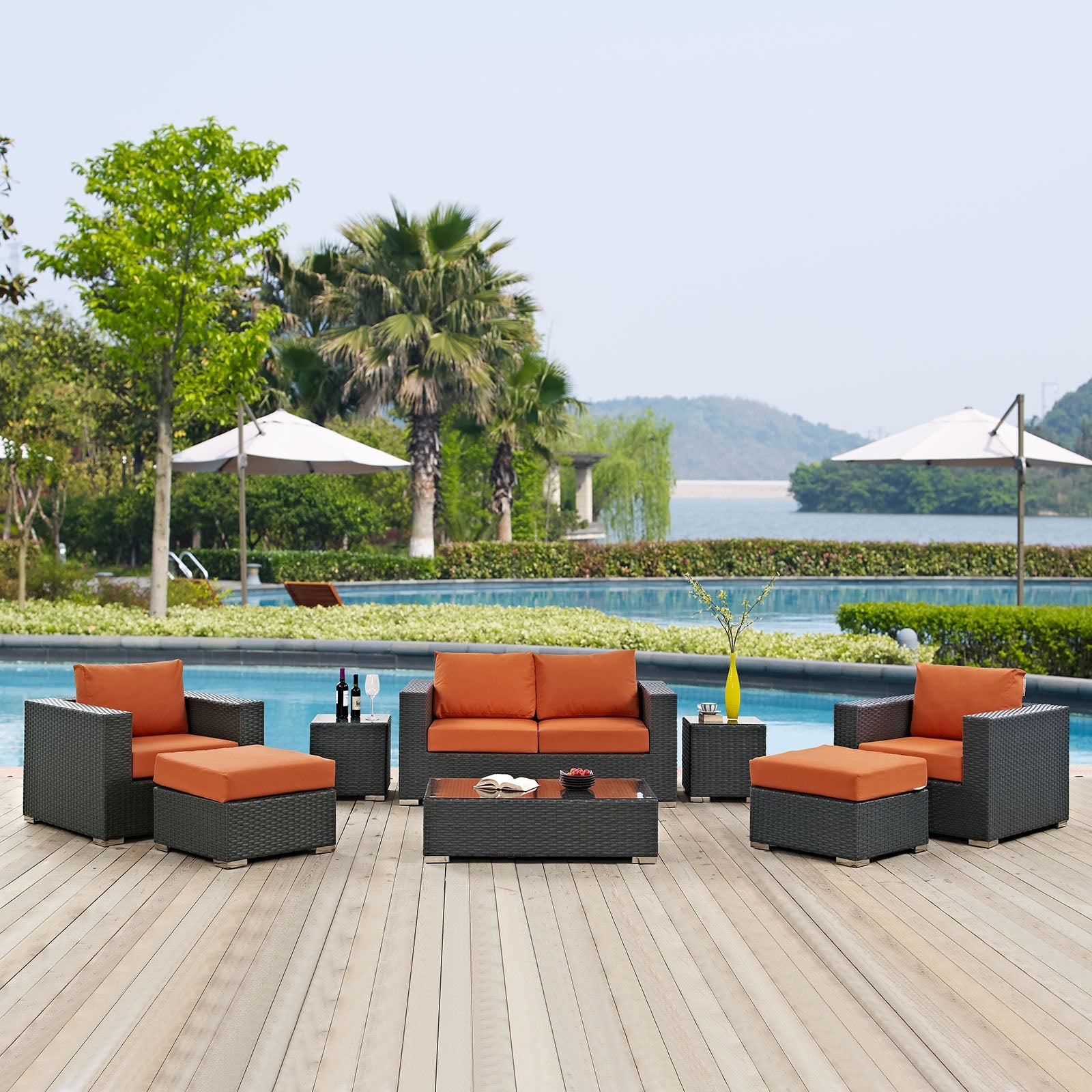 Sojourn 8 Piece Outdoor Patio Sunbrella® Sectional Set by Modway