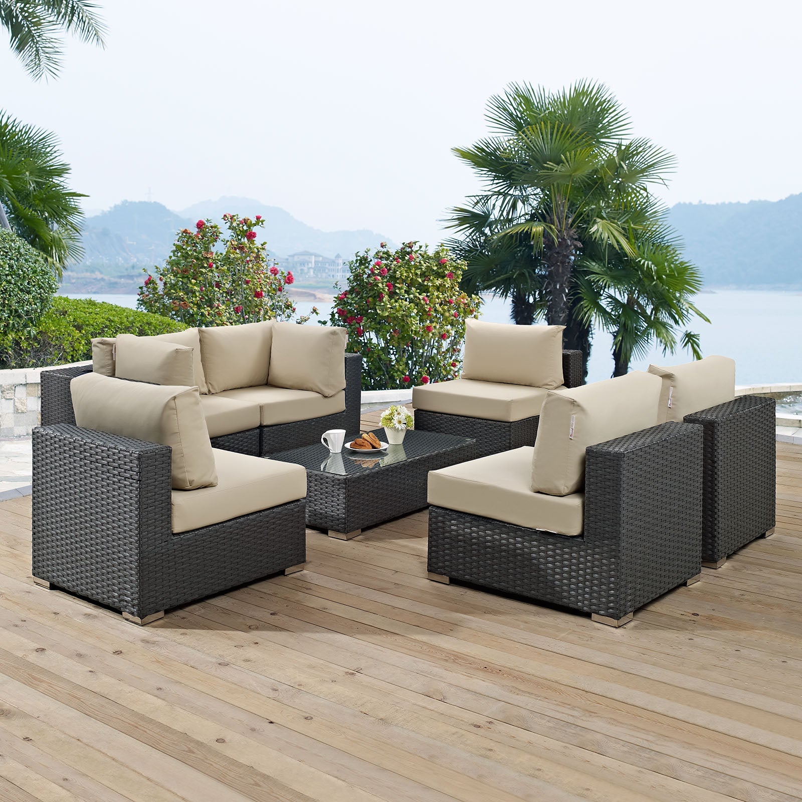 Sojourn 7 Piece Outdoor Patio Sunbrella® Sectional Set by Modway