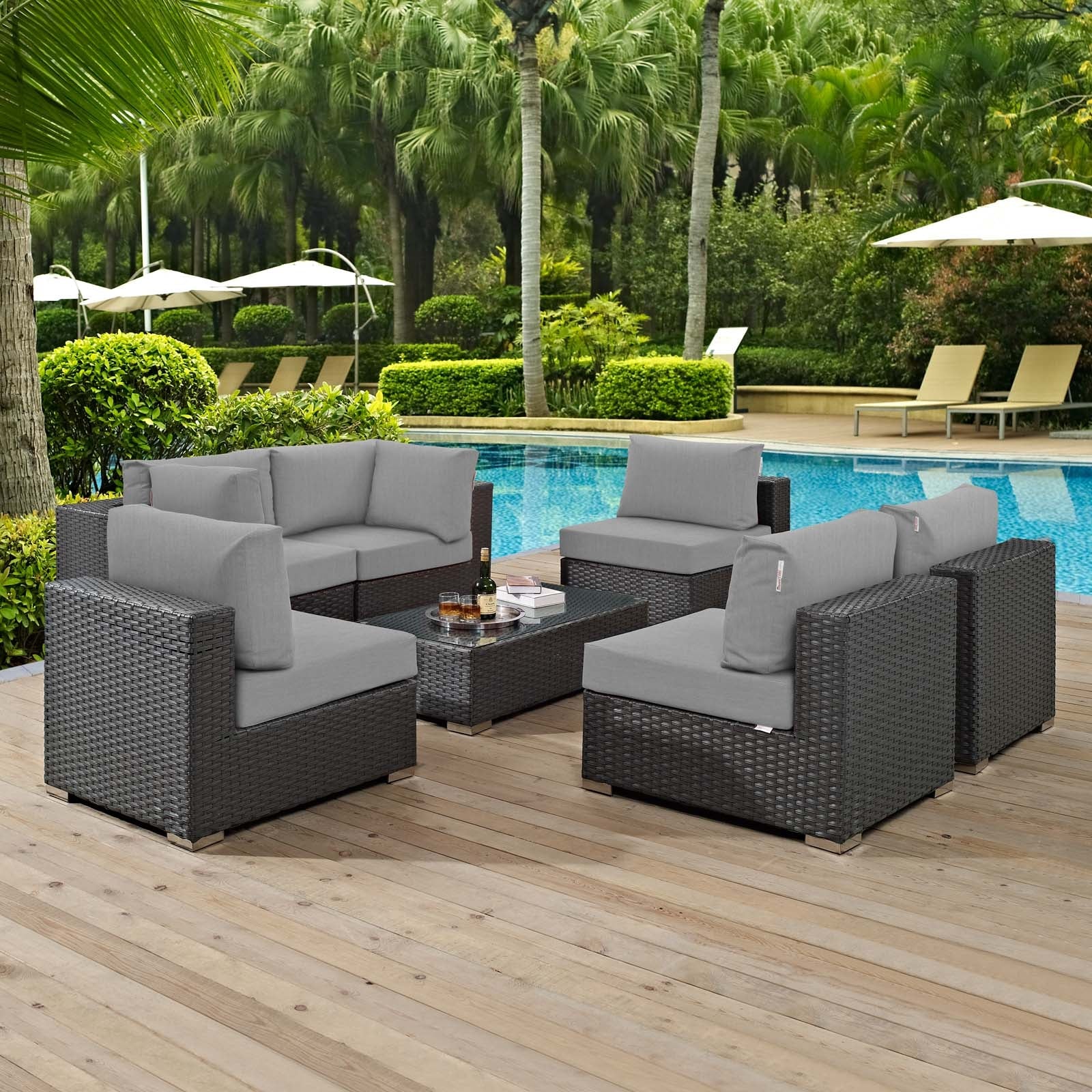 Sojourn 7 Piece Outdoor Patio Sunbrella® Sectional Set by Modway