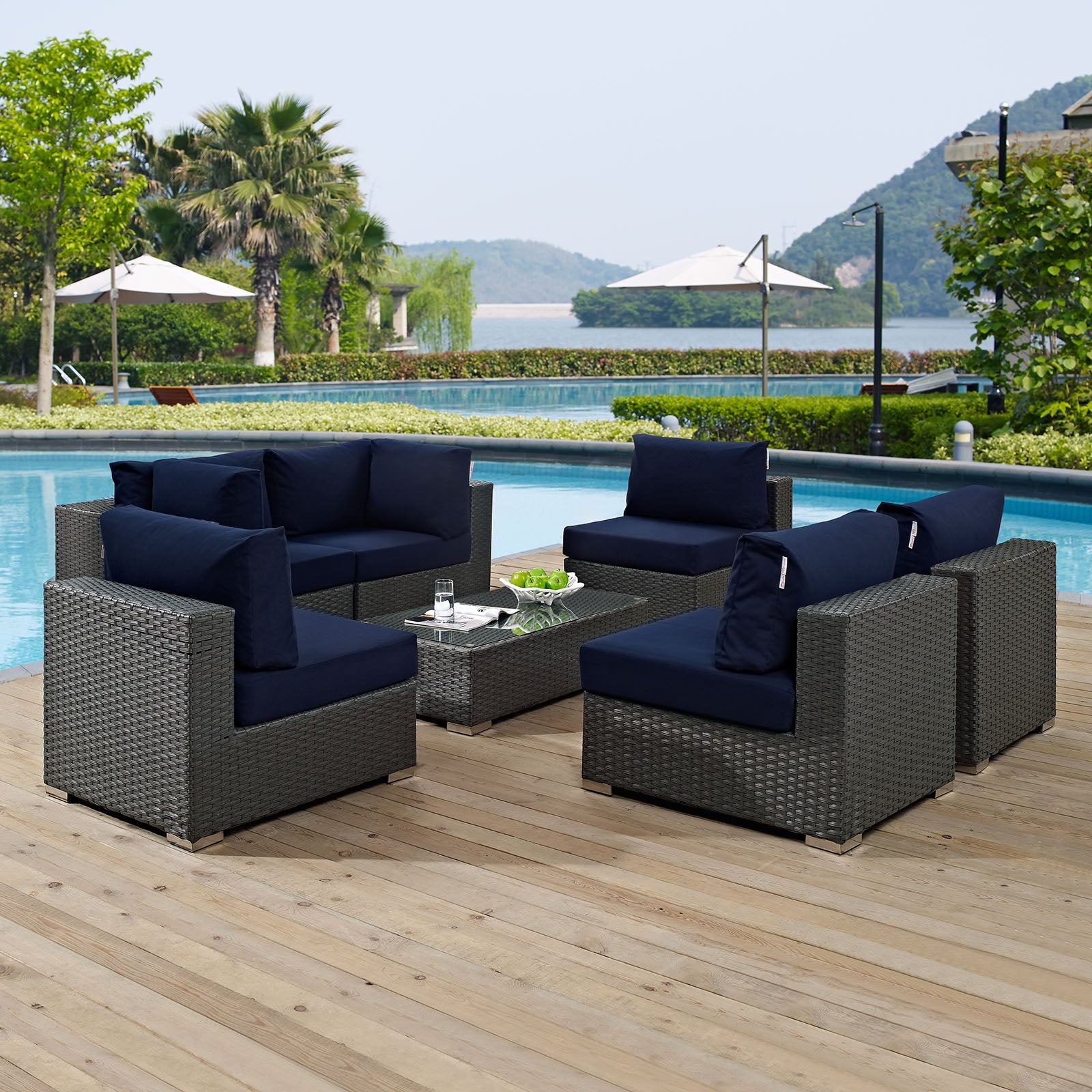 Sojourn 7 Piece Outdoor Patio Sunbrella® Sectional Set by Modway