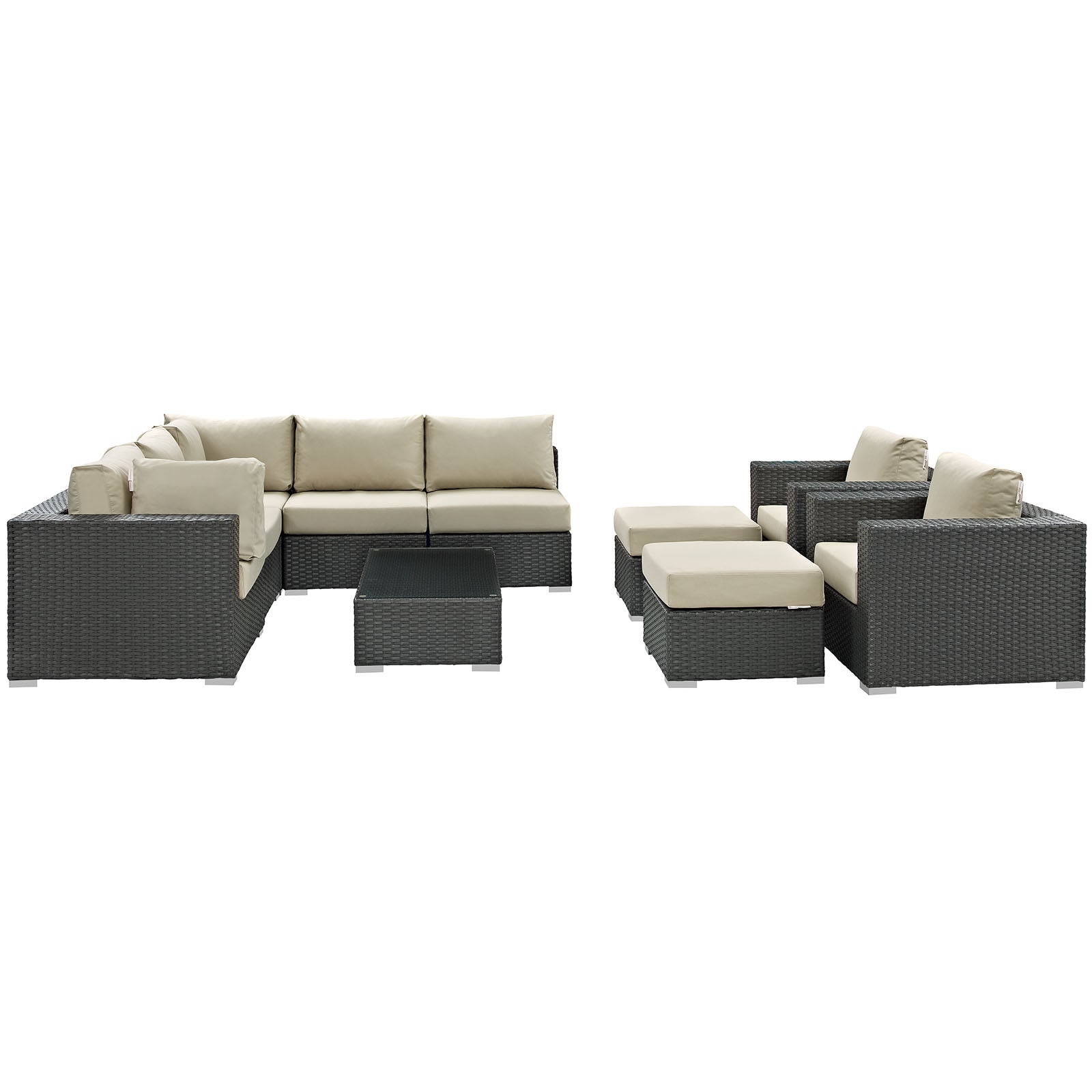 Sojourn 10 Piece Outdoor Patio Sunbrella® Sectional Set by Modway
