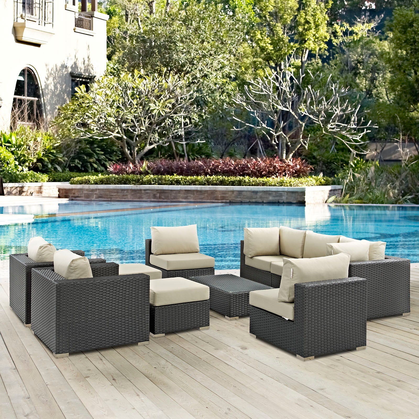 Sojourn 10 Piece Outdoor Patio Sunbrella® Sectional Set by Modway