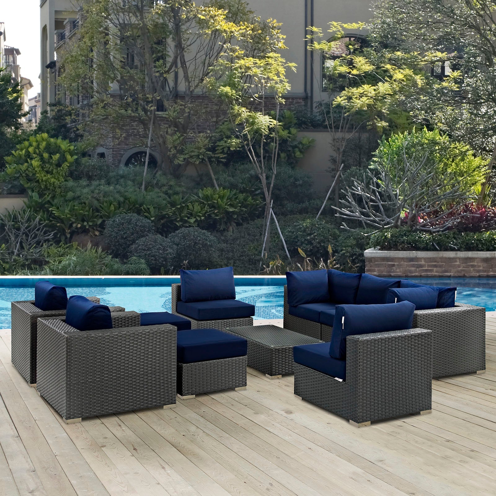 Sojourn 10 Piece Outdoor Patio Sunbrella® Sectional Set by Modway