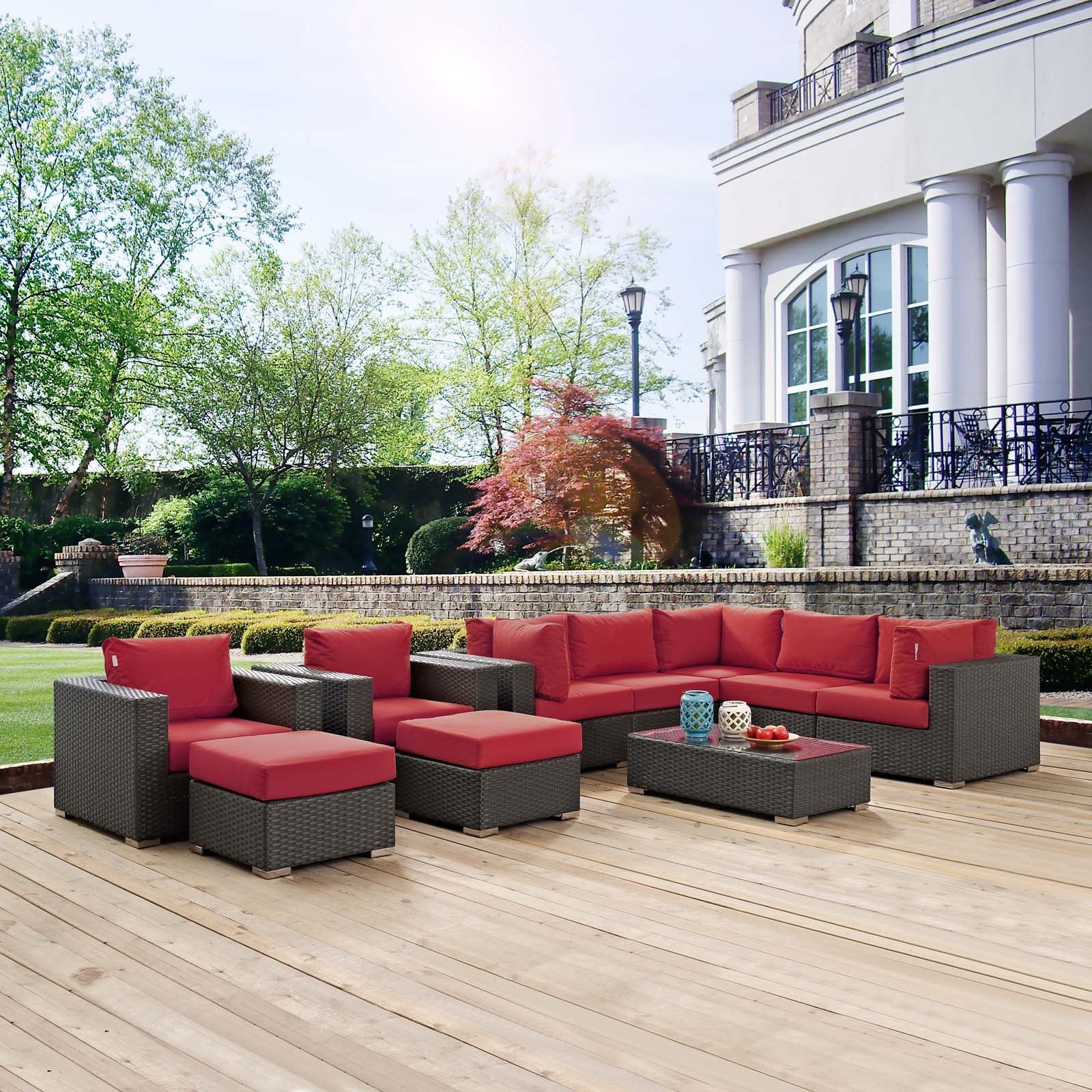 Sojourn 10 Piece Outdoor Patio Sunbrella® Sectional Set by Modway
