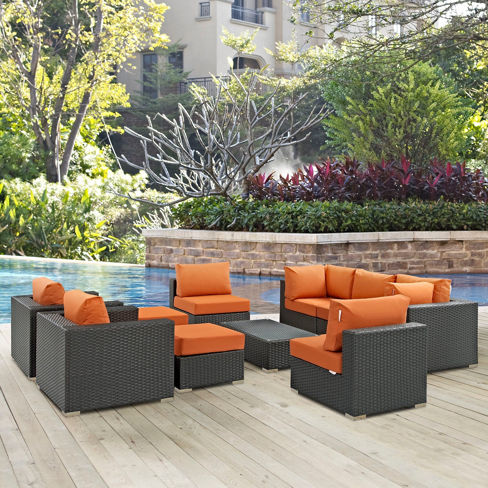 Sojourn 10 Piece Outdoor Patio Sunbrella® Sectional Set by Modway