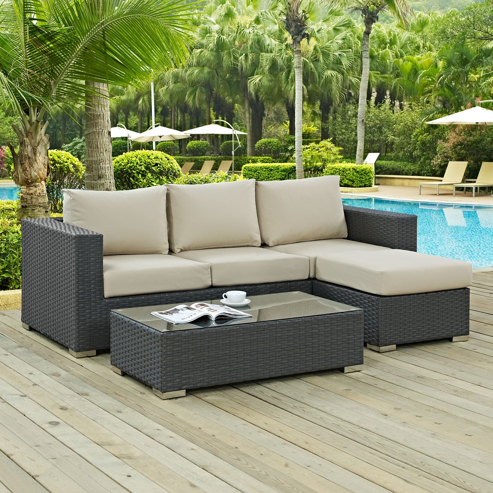 Sojourn 3 Piece Outdoor Patio Sunbrella® Sectional Set by Modway