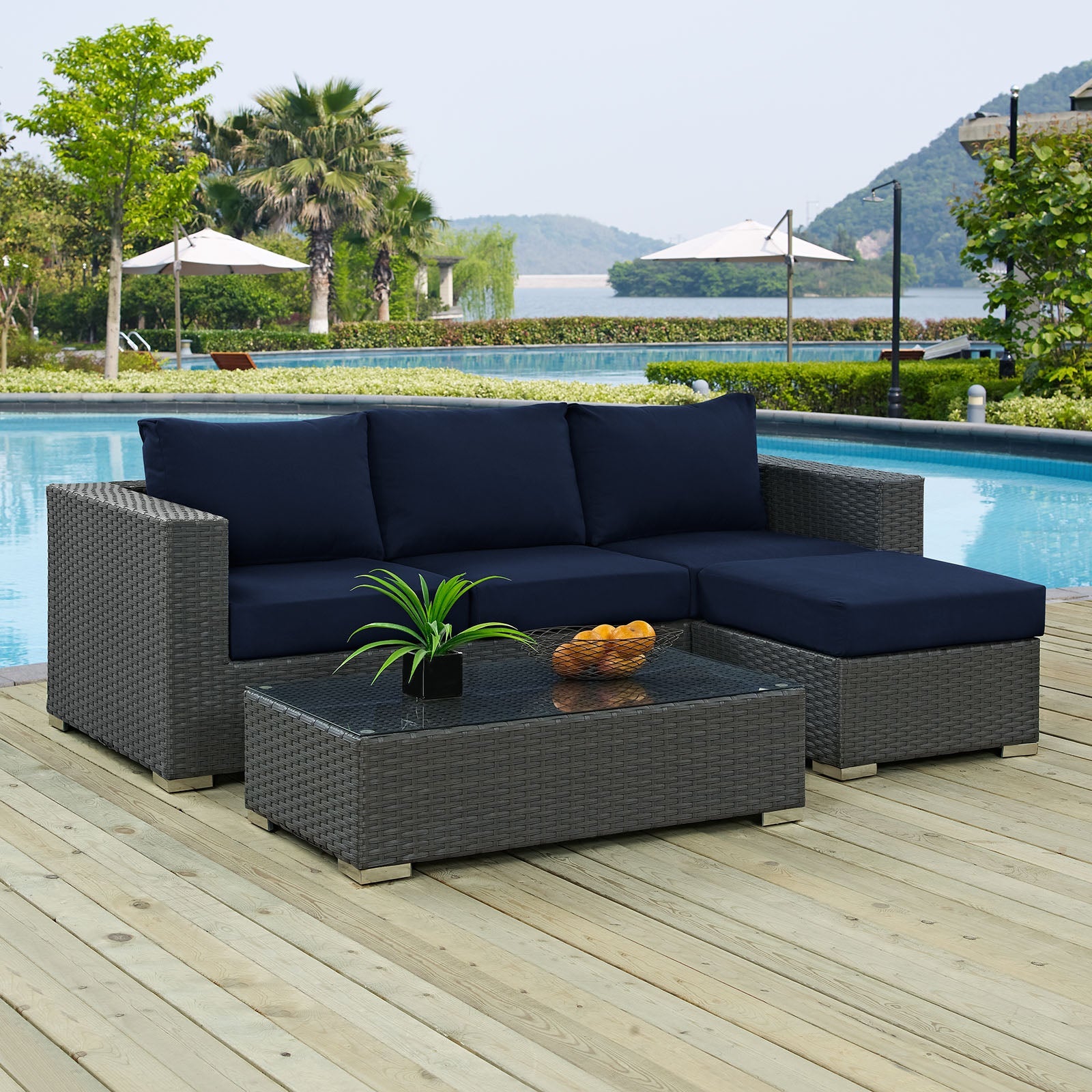 Sojourn 3 Piece Outdoor Patio Sunbrella® Sectional Set by Modway