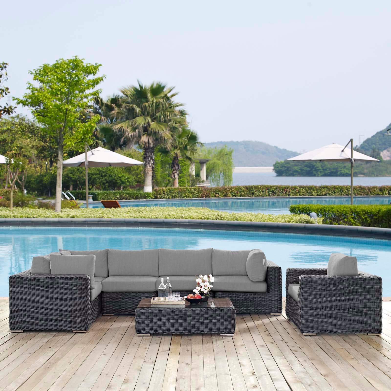 Summon 7 Piece Outdoor Patio Sunbrella® Sectional Set by Modway