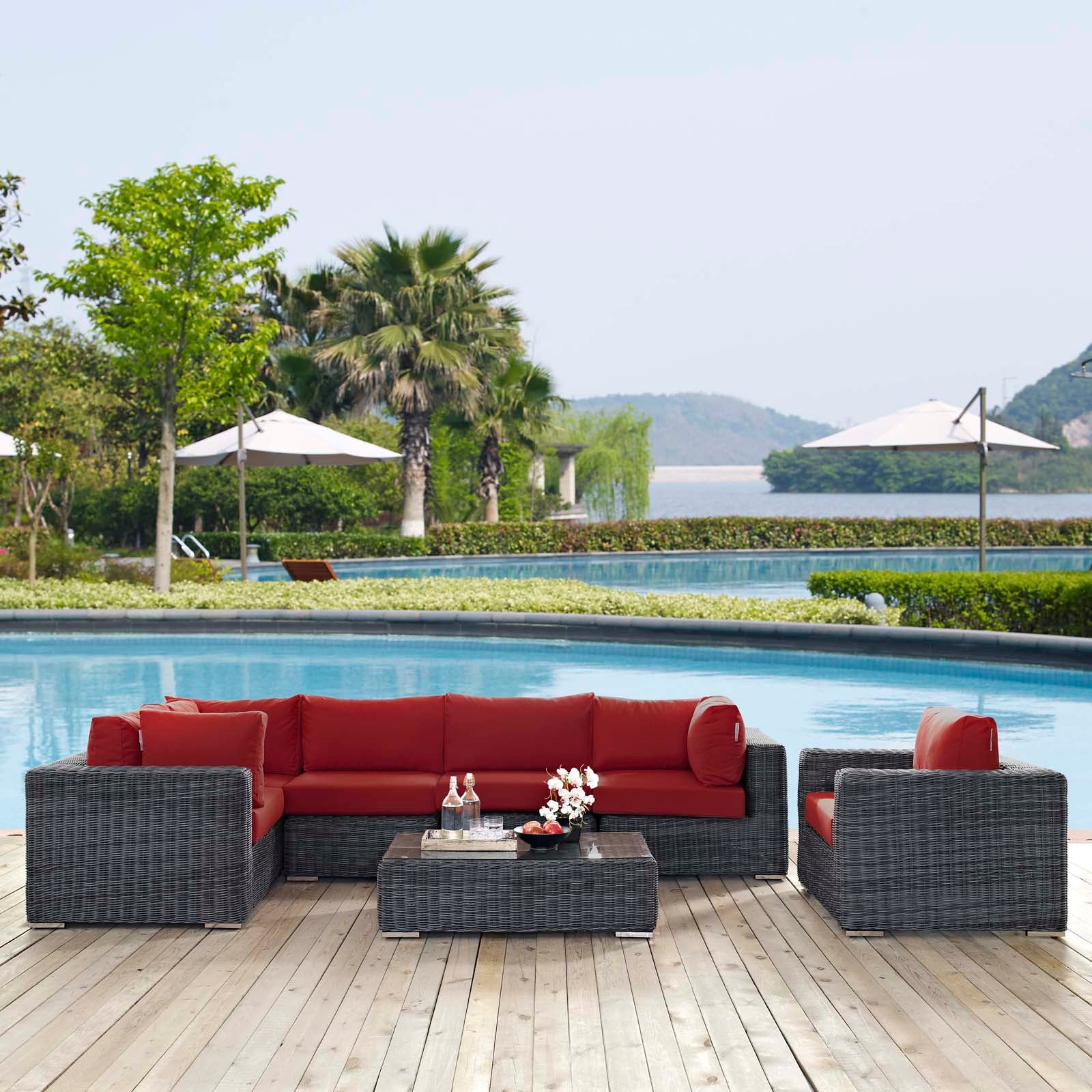 Summon 7 Piece Outdoor Patio Sunbrella® Sectional Set by Modway